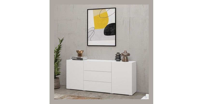 Ensemble de 4 meubles de salon collection EVA. Couleur blanc et chêne.