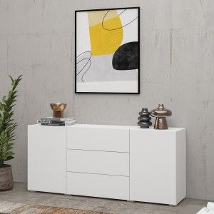 Ensemble de 4 meubles de salon collection EVA. Couleur blanc et chêne.