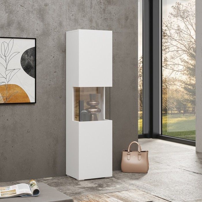 Ensemble de 4 meubles de salon collection EVA. Couleur blanc et chêne.