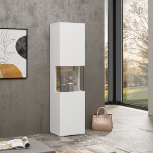 Ensemble de 4 meubles de salon collection EVA. Couleur blanc et chêne.