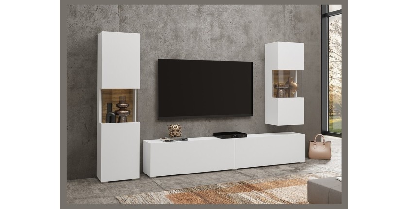 Ensemble de 3 meubles de salon collection EVA. Couleur blanc et chêne.