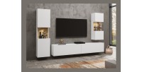 Ensemble de 3 meubles de salon collection EVA. Couleur blanc et chêne.