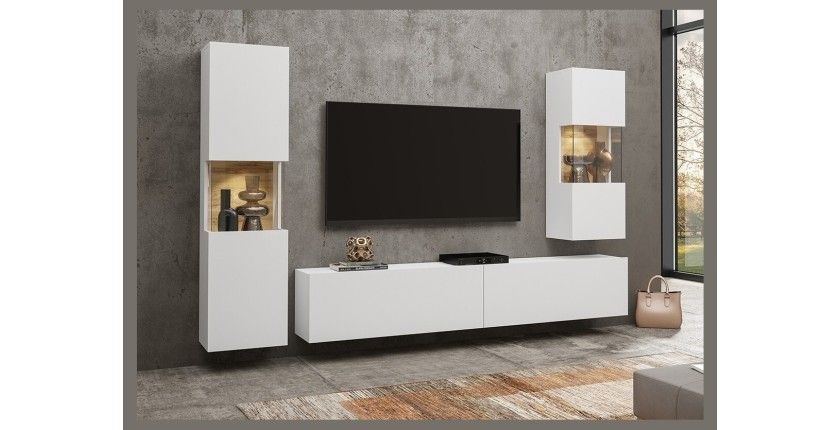 Ensemble de 3 meubles de salon collection EVA. Couleur blanc et chêne.