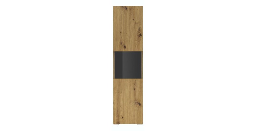 Vitrine 1 porte partiellement vitrée collection EVA. Couleur chêne et noir.