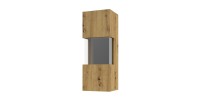 Petite vitrine suspendue 1 porte partiellement vitrée collection EVA. Couleur chêne et noir.