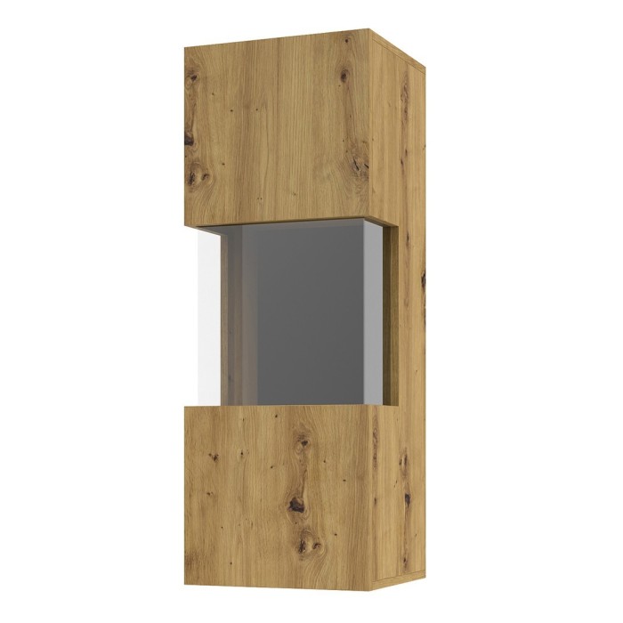 Petite vitrine suspendue 1 porte partiellement vitrée collection EVA. Couleur chêne et noir.