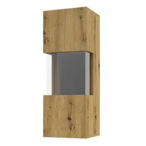 Petite vitrine suspendue 1 porte partiellement vitrée collection EVA. Couleur chêne et noir.