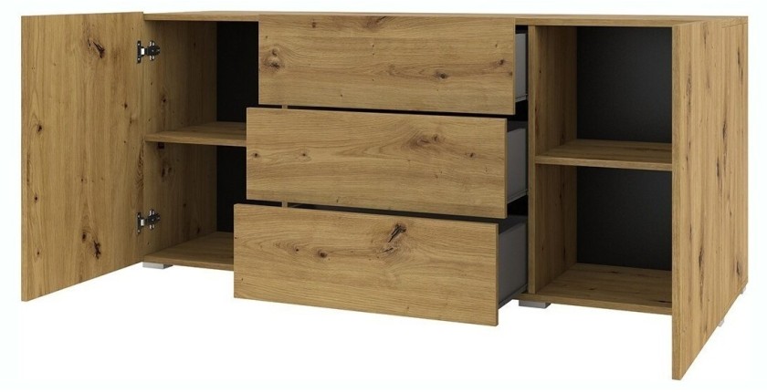 Buffet 140cm collection EVA 2 portes et 3 tiroirs. Couleur chêne et noir.