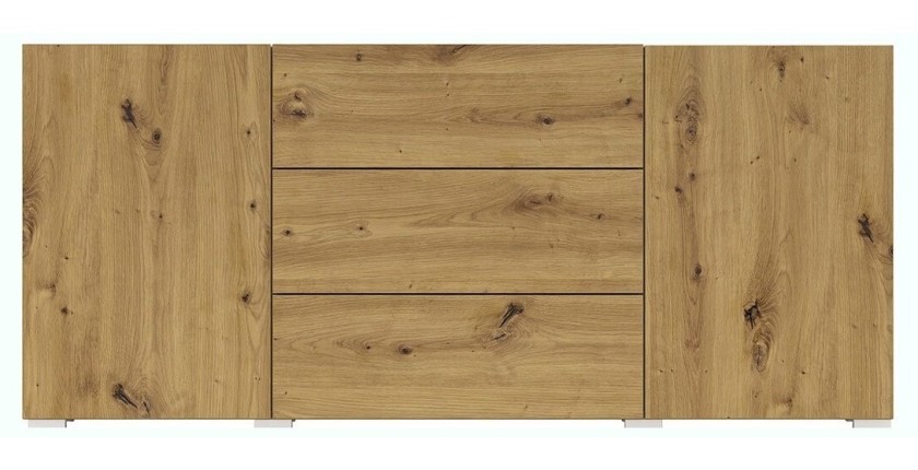 Buffet 140cm collection EVA 2 portes et 3 tiroirs. Couleur chêne et noir.