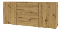 Buffet 140cm collection EVA 2 portes et 3 tiroirs. Couleur chêne et noir.
