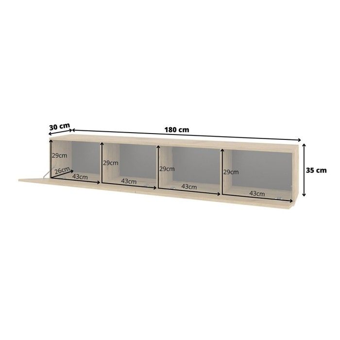 Meuble TV 180cm collection EVA. Couleur chêne et noir.
