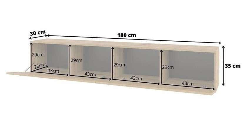 Meuble TV 180cm collection EVA. Couleur chêne et noir.