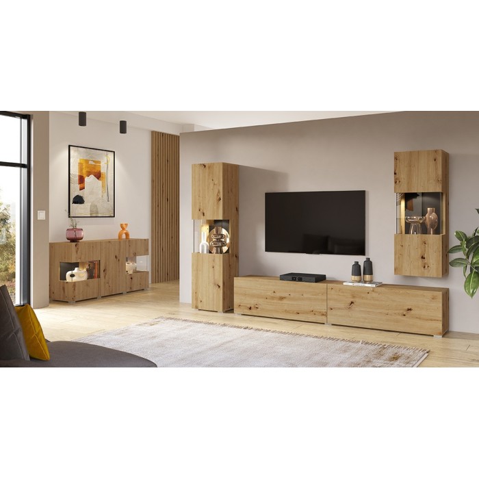 Ensemble de 4 meubles de salon collection EVA. Couleur chêne et noir.