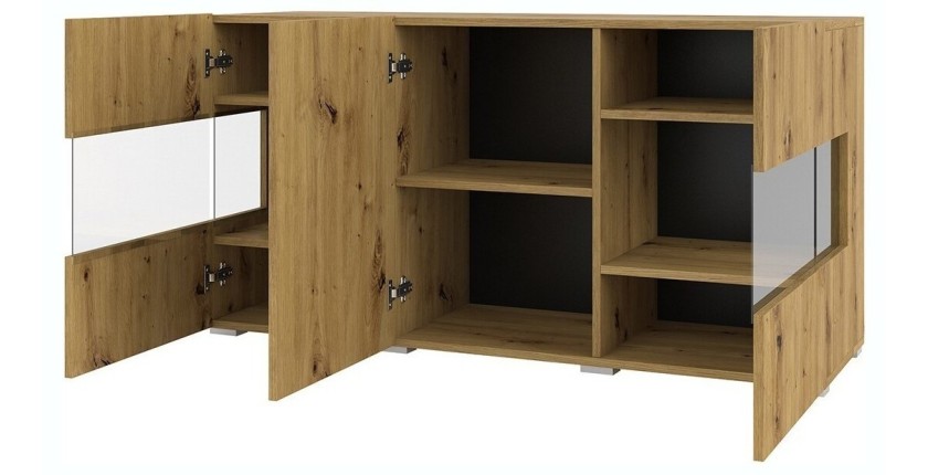 Ensemble de 4 meubles de salon collection EVA. Couleur chêne et noir.
