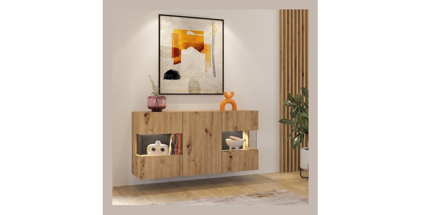 Ensemble de 4 meubles de salon collection EVA. Couleur chêne et noir.
