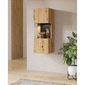 Ensemble de 4 meubles de salon collection EVA. Couleur chêne et noir.