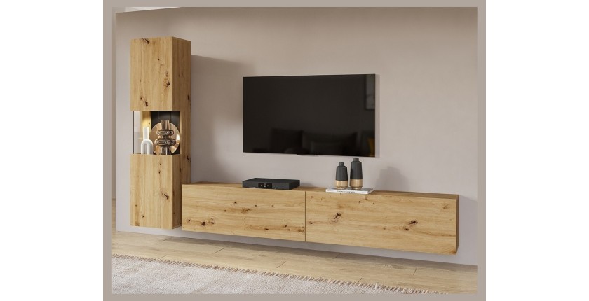 Ensemble meuble TV et vitrine collection EVA. Couleur chêne et noir.
