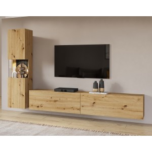 Ensemble meuble TV et vitrine collection EVA. Couleur chêne et noir.