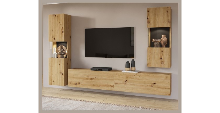 Ensemble de 3 meubles de salon collection EVA. Couleur chêne et noir.