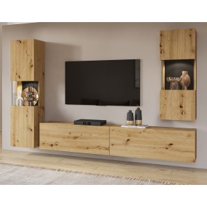 Ensemble de 3 meubles de salon collection EVA. Couleur chêne et noir.