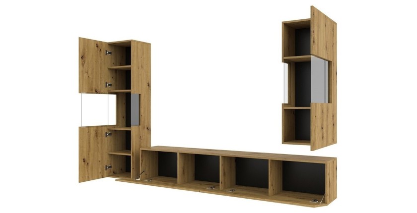 Ensemble de 3 meubles de salon collection EVA. Couleur chêne et noir.