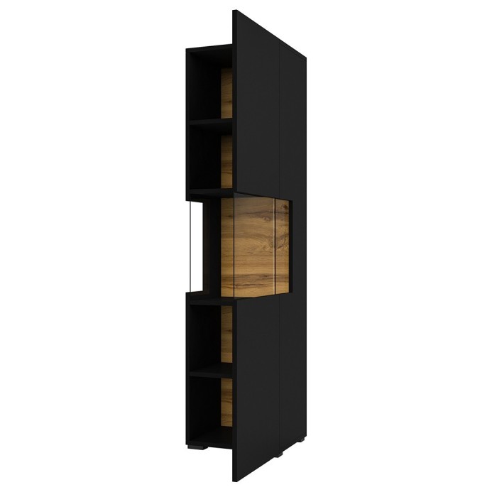 Vitrine 1 porte partiellement vitrée collection EVA. Couleur noir et chêne.