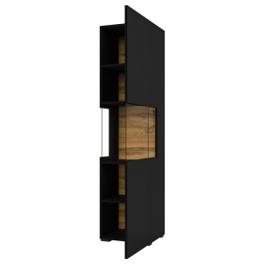 Vitrine 1 porte partiellement vitrée collection EVA. Couleur noir et chêne.