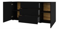 Buffet 140cm collection EVA 2 portes et 3 tiroirs. Couleur noir et chêne.