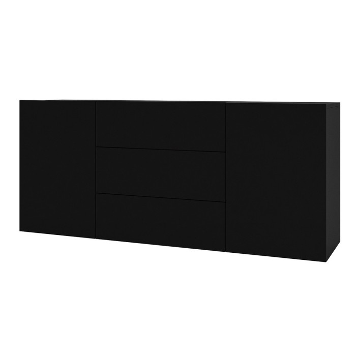 Buffet 140cm collection EVA 2 portes et 3 tiroirs. Couleur noir et chêne.