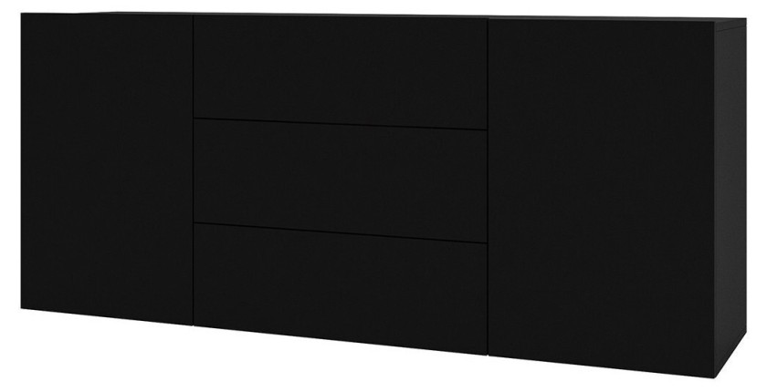Buffet 140cm collection EVA 2 portes et 3 tiroirs. Couleur noir et chêne.