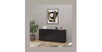 Buffet 140cm collection EVA 2 portes et 3 tiroirs. Couleur noir et chêne.
