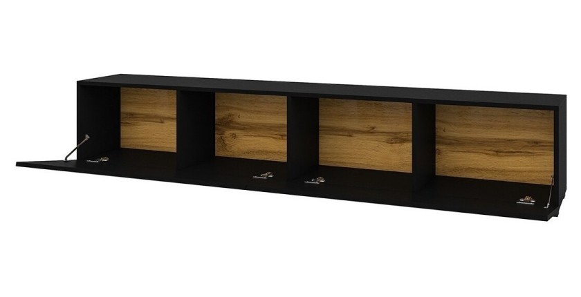 Meuble TV 180cm collection EVA. Couleur noir et chêne.