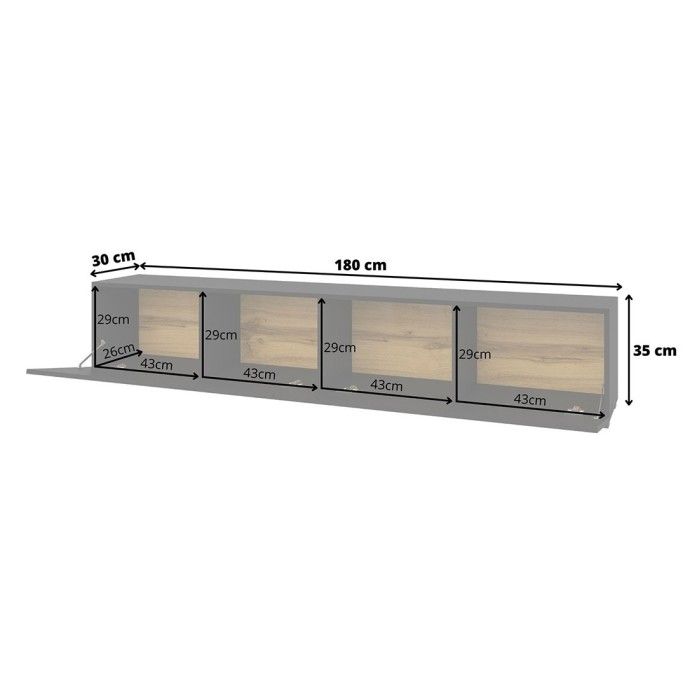 Meuble TV 180cm collection EVA. Couleur noir et chêne.