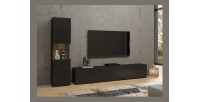 Ensemble meuble TV et vitrine collection EVA. Couleur noir et chêne.