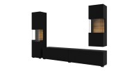 Ensemble de 3 meubles de salon collection EVA. Couleur noir et chêne.