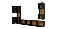Ensemble de 3 meubles de salon collection EVA. Couleur noir et chêne.