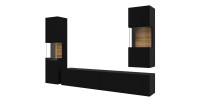 Ensemble de 3 meubles de salon collection EVA. Couleur noir et chêne.