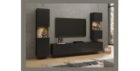 Ensemble de 3 meubles de salon collection EVA. Couleur noir et chêne.