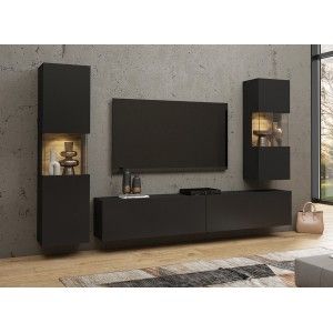 Ensemble de 3 meubles de salon collection EVA. Couleur noir et chêne.