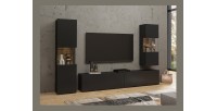 Ensemble de 3 meubles de salon collection EVA. Couleur noir et chêne.