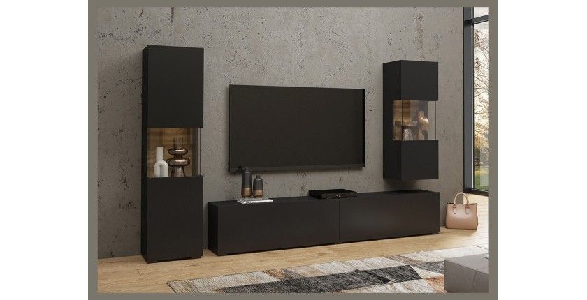 Ensemble de 3 meubles de salon collection EVA. Couleur noir et chêne.