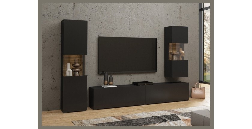 Ensemble de 3 meubles de salon collection EVA. Couleur noir et chêne.