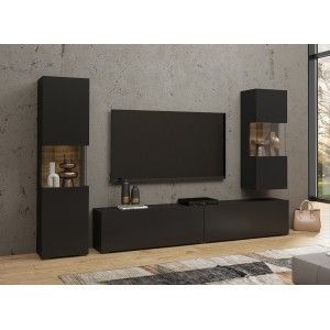 Ensemble de 3 meubles de salon collection EVA. Couleur noir et chêne.
