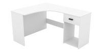 Bureau d'angle design avec nombreux rangements collection LOUANE coloris blanc.