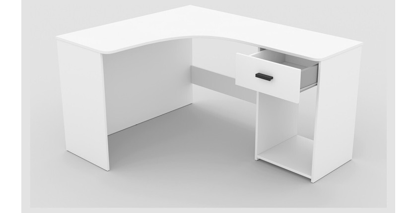 Bureau d'angle design avec nombreux rangements collection LOUANE coloris blanc.