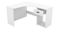 Bureau d'angle design avec nombreux rangements collection LOUANE coloris blanc.