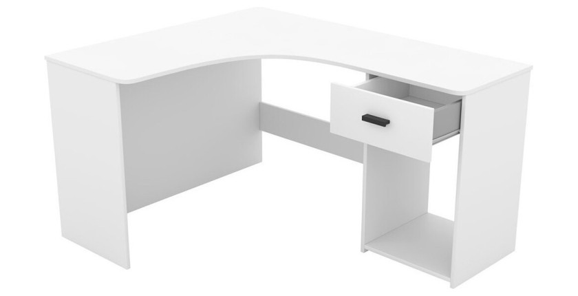Bureau d'angle design avec nombreux rangements collection LOUANE coloris blanc.