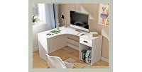 Bureau d'angle design avec nombreux rangements collection LOUANE coloris blanc.