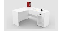 Bureau d'angle design avec nombreux rangements collection LOUANE coloris blanc.