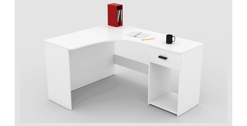 Bureau d'angle design avec nombreux rangements collection LOUANE coloris blanc.